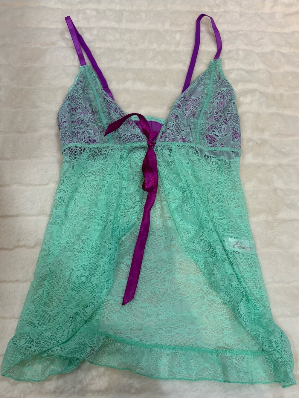 Rene Rofe Mint Lace Chemise with Purple Accents